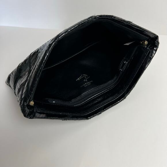 Vintage 80s Ronay Black Leather & Real Snake Skin Clutch Handbag Purse - Picture 6 of 8